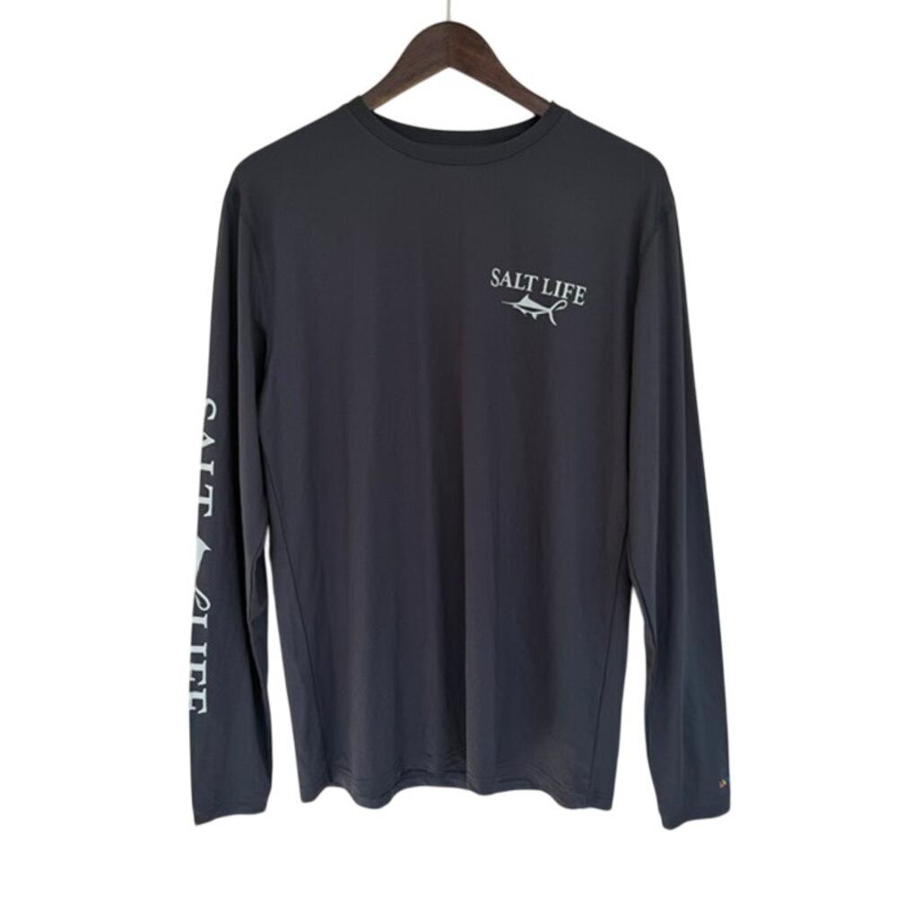 Salt Life SLX Dark Gray Long Sleeve UVA Outdoor Fishing Surf Sun shirt - Medium